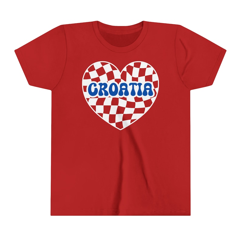 Croatia Heart Kids Shirt, Boys Girls Retro Croatian Soccer Tshirt, Djeca Hrvatski Nogomet Majica Poklon, Croatia Football Fan Clothes Gift Red