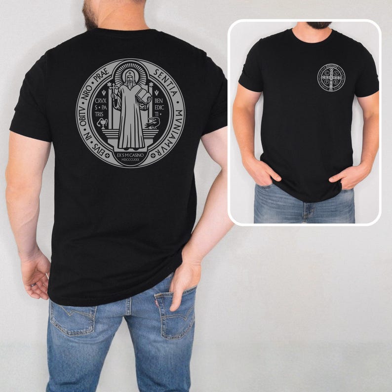 Saint Benedict Coin Shirt, Sveti Benedikt Medal T-Shirt, Medaljica Svetog Benedikta Majica image 1