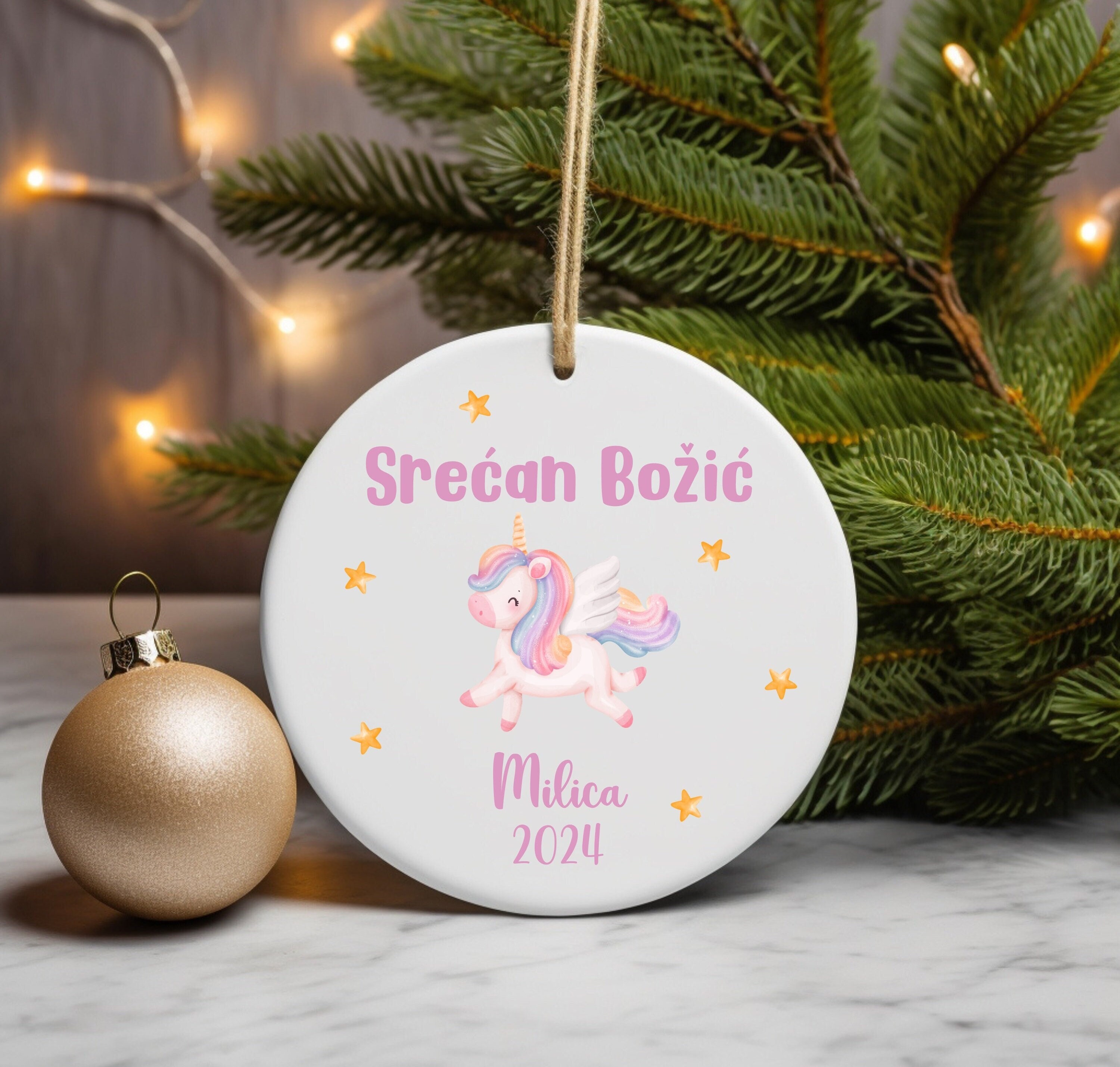 Sretan Bozic Ukras Poklon, Custom Serbian Christmas Unicorn Little Girl  Personalized Ornament Gift Devojcica Beba Zenska Jednoroga - Etsy
