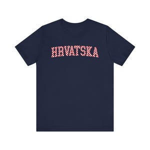 Hrvatska Checkers Shirt, Croatian Red and White Checks Soccer Tee, Hrvatski Nogomet Majica Navy