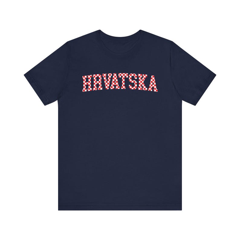 Hrvatska Checkers Shirt, Croatian Red and White Checks Soccer Tee, Hrvatski Nogomet Majica Navy