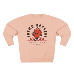 Idemo Vatreni Cartoon Fire Sweatshirt, Croatia Soccer 2026 Hrvatska Nogomet Džemper Pale Pink