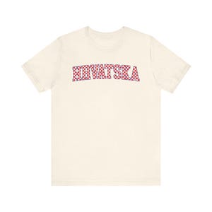 Hrvatska Checkers Shirt, Croatian Red and White Checks Soccer Tee, Hrvatski Nogomet Majica Natural