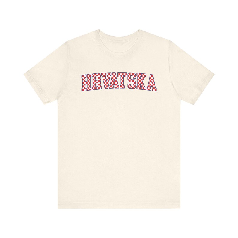 Hrvatska Checkers Shirt, Croatian Red and White Checks Soccer Tee, Hrvatski Nogomet Majica Natural