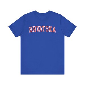 Hrvatska Checkers Shirt, Croatian Red and White Checks Soccer Tee, Hrvatski Nogomet Majica True Royal