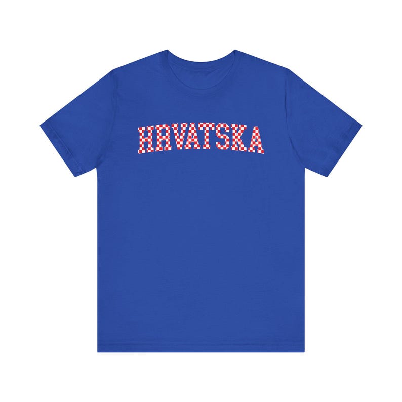 Hrvatska Checkers Shirt, Croatian Red and White Checks Soccer Tee, Hrvatski Nogomet Majica True Royal