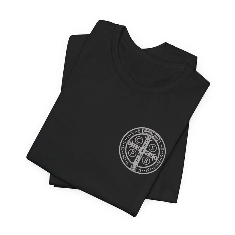 Saint Benedict Coin Shirt, Sveti Benedikt Medal T-Shirt, Medaljica Svetog Benedikta Majica Black