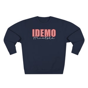 Idemo Hrvatska Sweatshirt, Cozy Croatian Red Checkers Soccer Sweater Gift, Hrvatski Nogomet Odjeca, Croatia Vatreni Poklon Navy