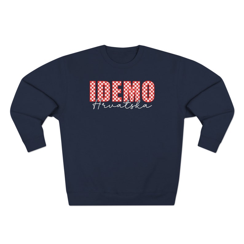 Idemo Hrvatska Sweatshirt, Cozy Croatian Red Checkers Soccer Sweater Gift, Hrvatski Nogomet Odjeca, Croatia Vatreni Poklon Navy