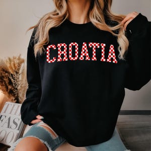 Croatia Checkers Sweatshirt, Croatian Red and White Checks Soccer Outfit, Hrvatska Nogomet Džemper bild 7
