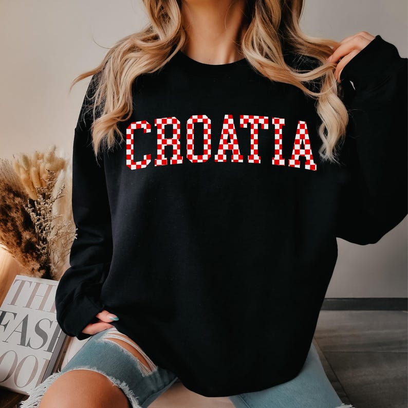 Croatia Checkers Sweatshirt, Croatian Red and White Checks Soccer Outfit, Hrvatska Nogomet Džemper bild 7