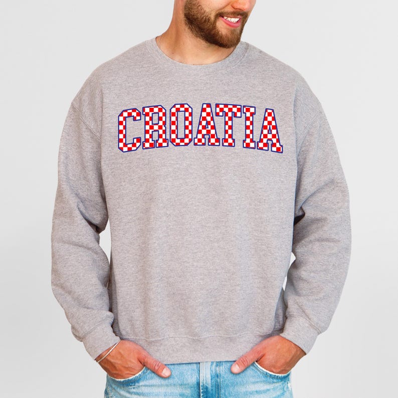 Croatia Checkers Sweatshirt, Croatian Red and White Checks Soccer Outfit, Hrvatska Nogomet Džemper bild 2