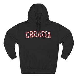 Croatia Checkers Hoodie, Croatian Red and White Checks Soccer Sweatshirt, Hrvatska Nogomet Džemper Black