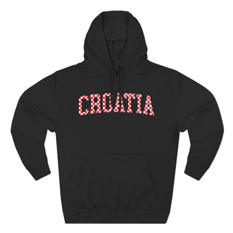 Croatia Checkers Hoodie, Croatian Red and White Checks Soccer Sweatshirt, Hrvatska Nogomet Džemper Black