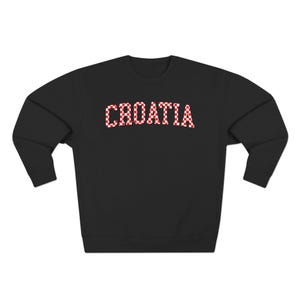 Croatia Checkers Sweatshirt, Croatian Red and White Checks Soccer Outfit, Hrvatska Nogomet Džemper Black