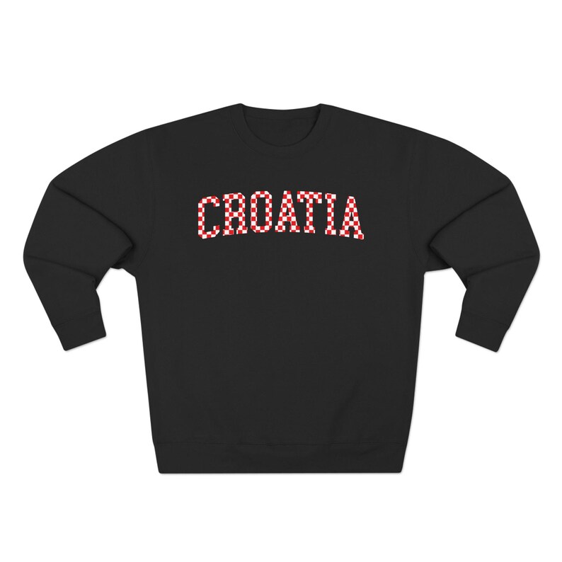 Croatia Checkers Sweatshirt, Croatian Red and White Checks Soccer Outfit, Hrvatska Nogomet Džemper Black