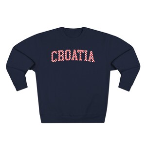 Croatia Checkers Sweatshirt, Croatian Red and White Checks Soccer Outfit, Hrvatska Nogomet Džemper Navy