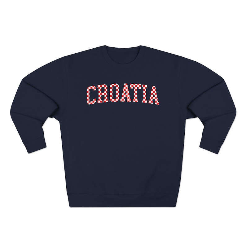 Croatia Checkers Sweatshirt, Croatian Red and White Checks Soccer Outfit, Hrvatska Nogomet Džemper Navy