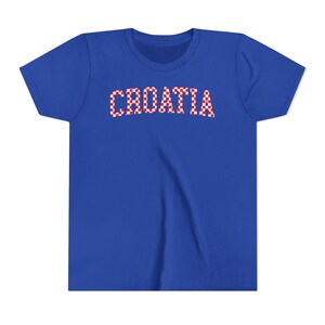Croatia Checkers Kids Shirt, Croatian Red White Checks Soccer Tee, Hrvatska Djeca Nogomet Majica True Royal
