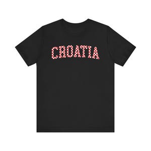 Croatia Checkers Shirt, Croatian Red and White Checks Soccer Tee, Hrvatska Nogomet Majica Black