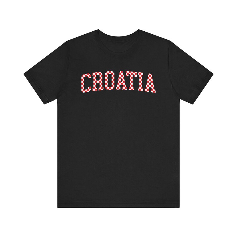 Croatia Checkers Shirt, Croatian Red and White Checks Soccer Tee, Hrvatska Nogomet Majica Black