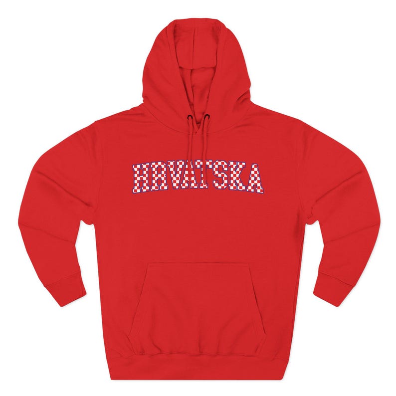 Hrvatska Checkers Hoodie, Croatian Red and White Checks Soccer Sweatshirt, Hrvatski Nogomet Džemper Red