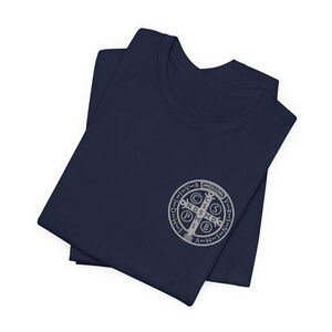 Saint Benedict Coin Shirt, Sveti Benedikt Medal T-Shirt, Medaljica Svetog Benedikta Majica Navy