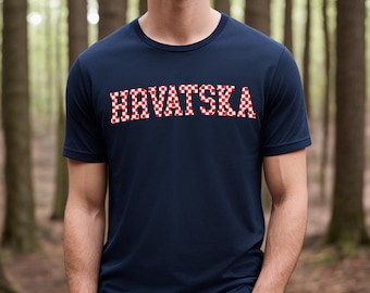 Hrvatska Checkers Shirt, Croatian Red and White Checks Soccer Tee, Hrvatski Nogomet Majica