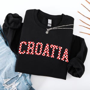 Croatia Checkers Sweatshirt, Croatian Red and White Checks Soccer Outfit, Hrvatska Nogomet Džemper bild 1