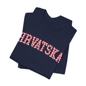 Hrvatska Checkers Shirt, Croatian Red and White Checks Soccer Tee, Hrvatski Nogomet Majica Navy