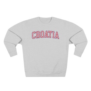 Croatia Checkers Sweatshirt, Croatian Red and White Checks Soccer Outfit, Hrvatska Nogomet Džemper Heather Grey