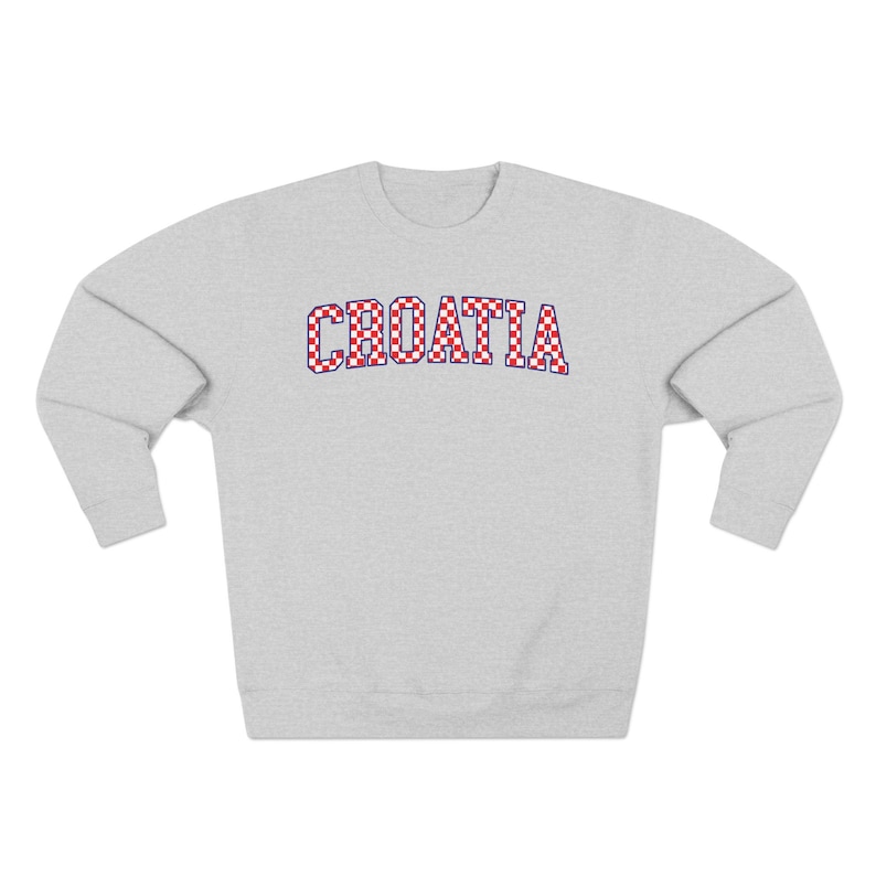 Croatia Checkers Sweatshirt, Croatian Red and White Checks Soccer Outfit, Hrvatska Nogomet Džemper Heather Grey