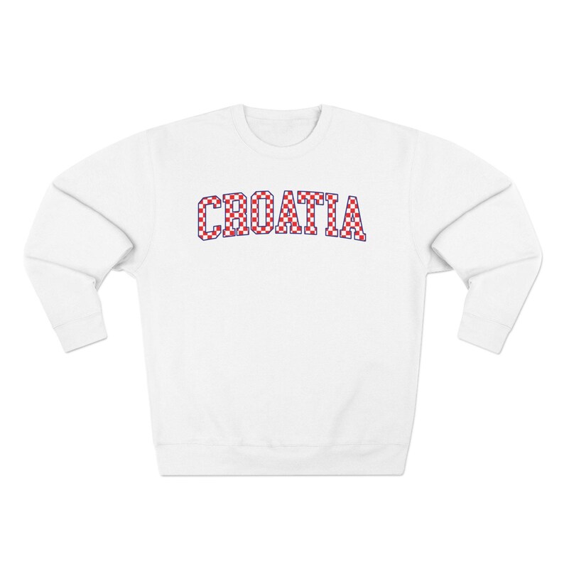 Croatia Checkers Sweatshirt, Croatian Red and White Checks Soccer Outfit, Hrvatska Nogomet Džemper White