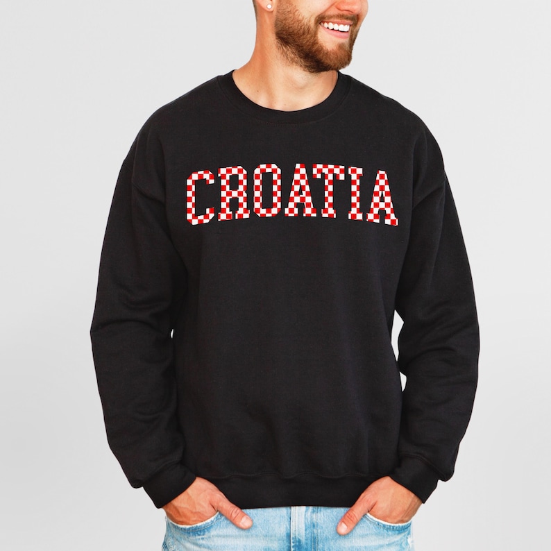 Croatia Checkers Sweatshirt, Croatian Red and White Checks Soccer Outfit, Hrvatska Nogomet Džemper bild 5
