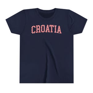 Croatia Checkers Kids Shirt, Croatian Red White Checks Soccer Tee, Hrvatska Djeca Nogomet Majica Navy