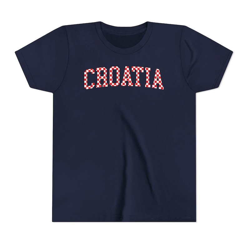 Croatia Checkers Kids Shirt, Croatian Red White Checks Soccer Tee, Hrvatska Djeca Nogomet Majica Navy