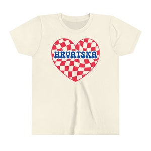 Hrvatska Kids Retro Heart Shirt, Boys Girls Croacia Camiseta de fútbol, Djeca Hrvatski Nogomet Majica Poklon, Regalo de ropa para fanáticos del fútbol croata Natural