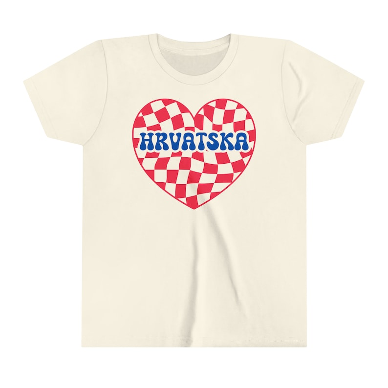 Hrvatska Kids Retro Heart Shirt, Boys Girls Croacia Camiseta de fútbol, Djeca Hrvatski Nogomet Majica Poklon, Regalo de ropa para fanáticos del fútbol croata Natural