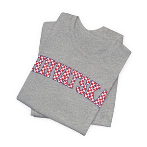 Hrvatska Checkers Shirt, Croatian Red and White Checks Soccer Tee, Hrvatski Nogomet Majica Athletic Heather