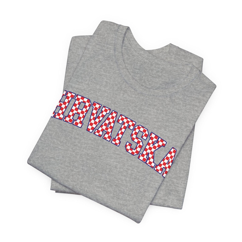 Hrvatska Checkers Shirt, Croatian Red and White Checks Soccer Tee, Hrvatski Nogomet Majica Athletic Heather