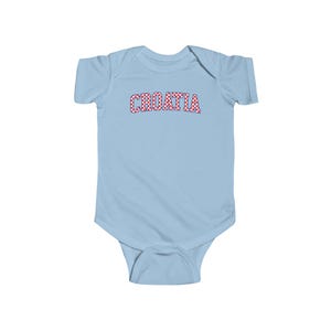Croatia Checkers Baby Bodysuit, Croatian Red and White Checks Soccer Shirt, Hrvatska Beba Nogomet Majica Light Blue