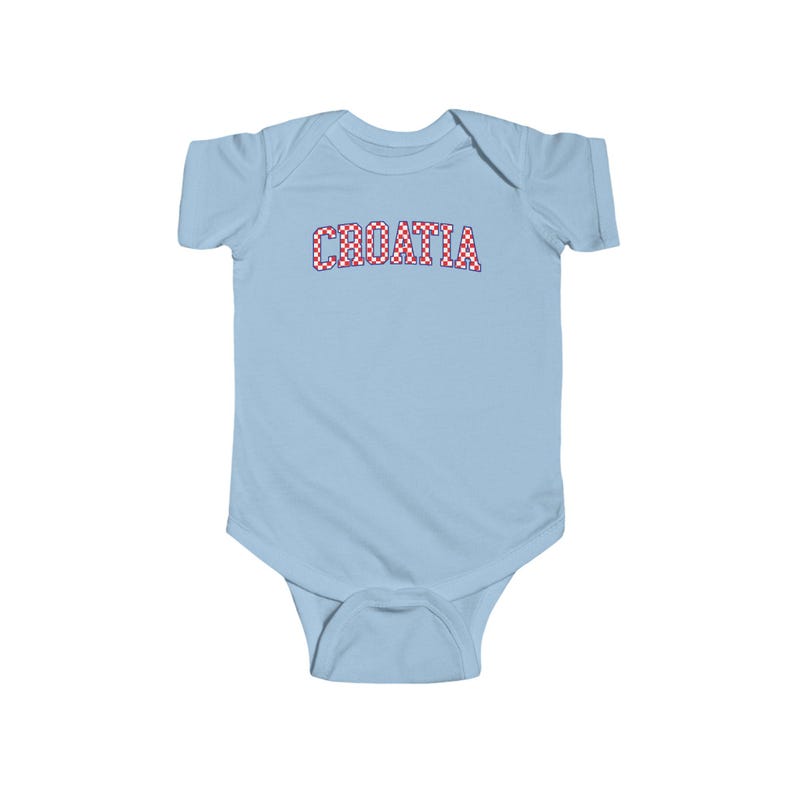 Croatia Checkers Baby Bodysuit, Croatian Red and White Checks Soccer Shirt, Hrvatska Beba Nogomet Majica Light Blue
