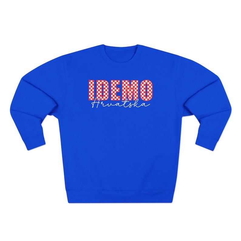 Idemo Hrvatska Sweatshirt, Cozy Croatian Red Checkers Soccer Sweater Gift, Hrvatski Nogomet Odjeca, Croatia Vatreni Poklon Royal Blue