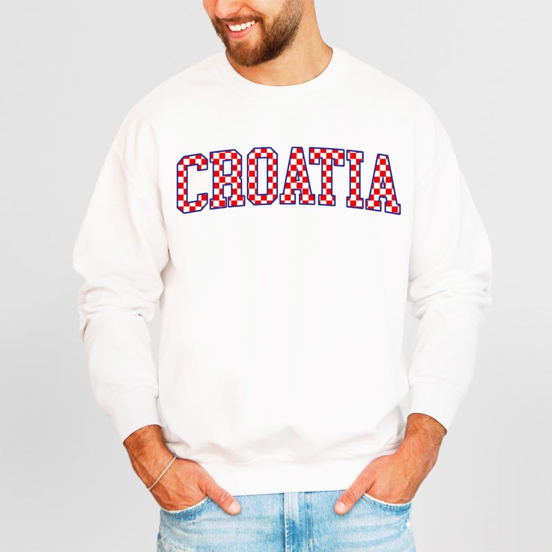 Croatia Checkers Sweatshirt, Croatian Red and White Checks Soccer Outfit, Hrvatska Nogomet Džemper bild 6