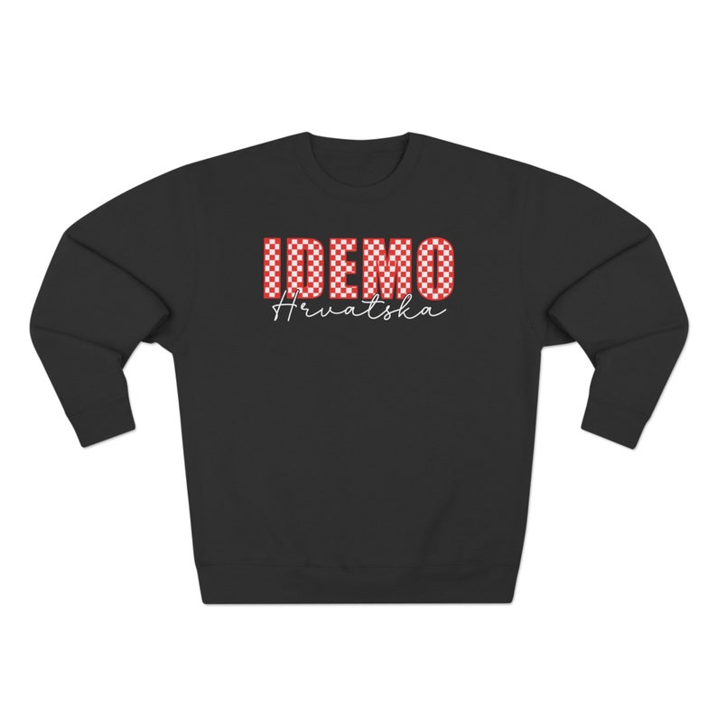Idemo Hrvatska Sweatshirt, Cozy Croatian Red Checkers Soccer Sweater Gift, Hrvatski Nogomet Odjeca, Croatia Vatreni Poklon Black