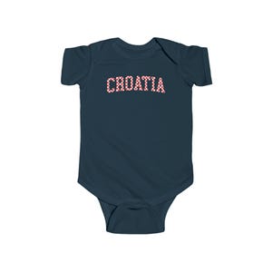 Croatia Checkers Baby Bodysuit, Croatian Red and White Checks Soccer Shirt, Hrvatska Beba Nogomet Majica Navy
