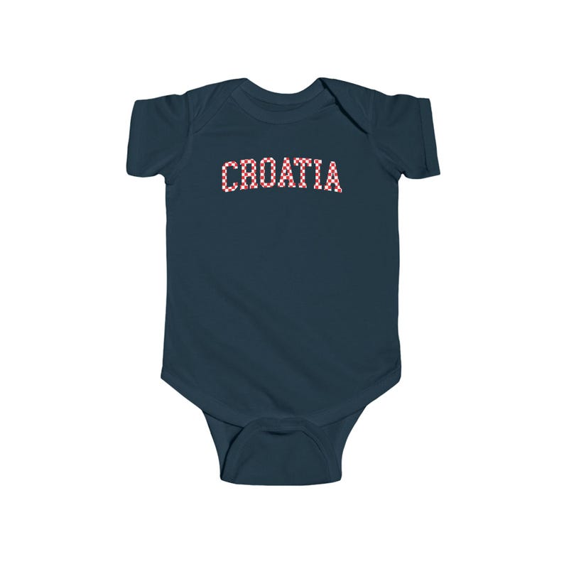 Croatia Checkers Baby Bodysuit, Croatian Red and White Checks Soccer Shirt, Hrvatska Beba Nogomet Majica Navy