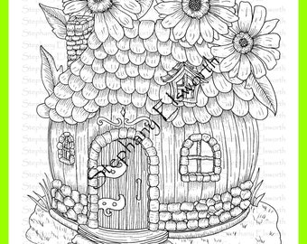 Fairy House Coloring Etsy