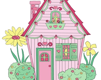 Página para colorir Heart Cottage tamanho carta/A4 para imprimir e baixar instantaneamente