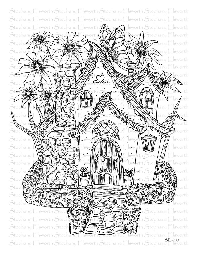 Download Faerie Houses II Set 4 PDF Printable Coloring Pages 16-20 | Etsy